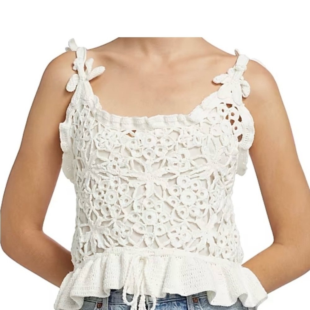 FARM Rio White Floral boho Crochet Camisole